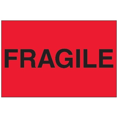 Bsc Preferred 2 x 3'' - ''Fragile'' Fluorescent Red Labels, Style 1, 500PK DL1055